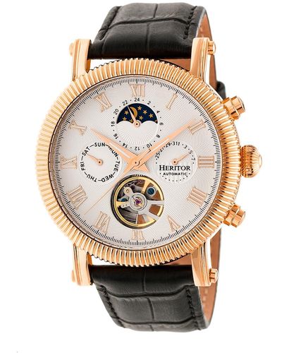 Heritor Automatic Winston Rose Gold & White Leather Watches 45mm - Black