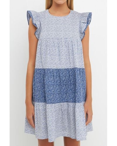 English Factory Floral Ruffled Dress - Blue