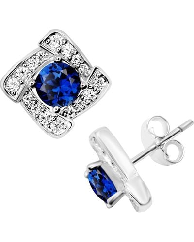 Essentials Glass & Cubic Zirconia Square Halo Stud Earrings - Blue