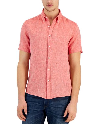 Michael Kors Slim-fit Yarn-dyed Linen Shirt - Red