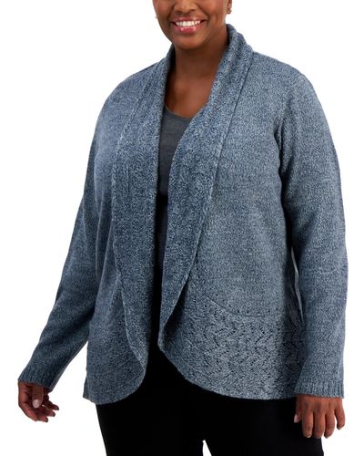 Karen Scott Plus Size Turbo Shawl-collar Cardigan - Blue