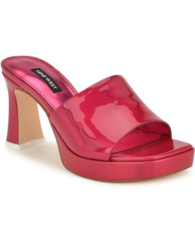 Nine West Beez Square Toe Dress Slip-on Sandals - Red