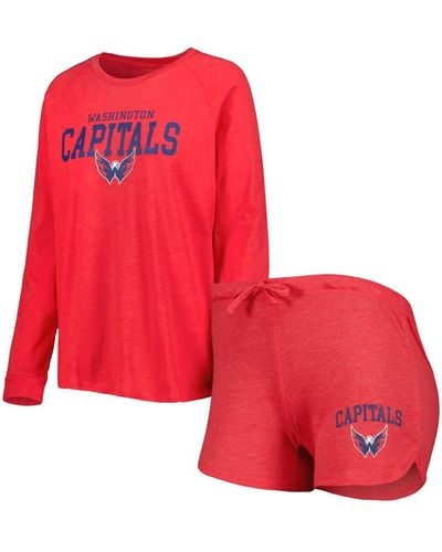 Concepts Sport Washington Capitals Meter Knit Raglan Long Sleeve T-shirt And Shorts Sleep Set - Red