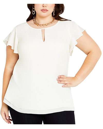 City Chic Plus Size Sweet Waterfall Top - White