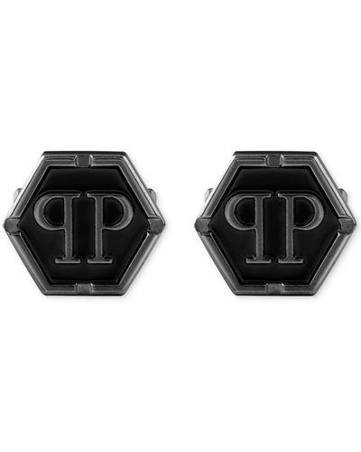 Philipp Plein Logo Black Hexagon Cuff Links