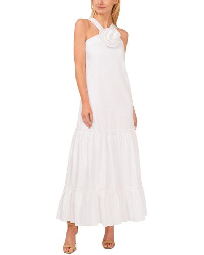 Cece Tiered Roseette Halter Maxi Dress - White