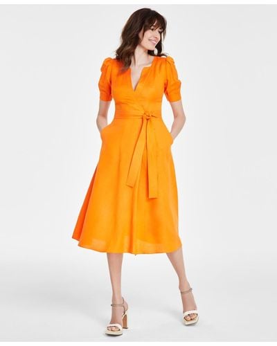 Karl Lagerfeld Tie-waist Short-sleeve Dress - Orange