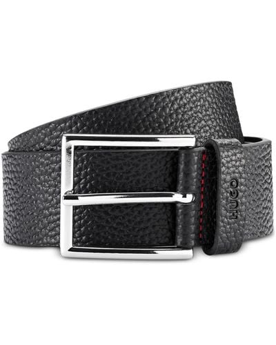 HUGO Giaspo Pebbled Leather Belt - Black