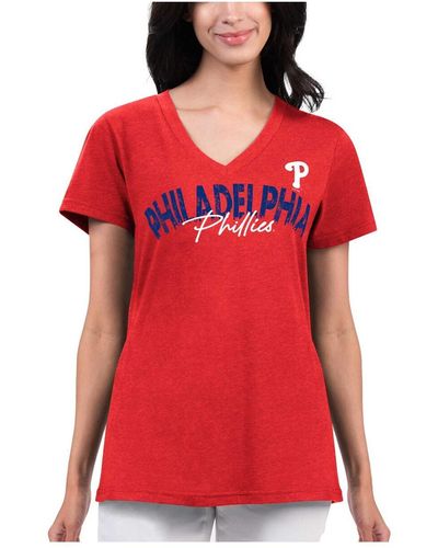 G-III 4Her by Carl Banks Distressed Philadelphia Phillies Key Move V-neck T-shirt - Red
