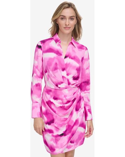 Calvin Klein Printed Faux Wrap Dress - Pink