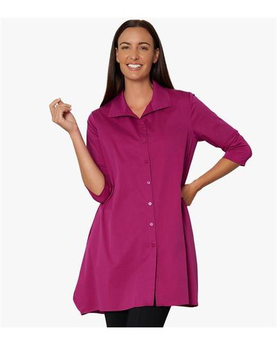 Stella Carakasi 3/4 Sleeve Button-front Cotton Poplin Shirt Top Tiburon Tunic Icon - Purple