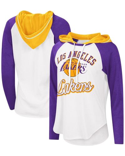 G-III 4Her by Carl Banks Los Angeles Lakers Mvp Raglan Hoodie Long Sleeve T-shirt - Blue