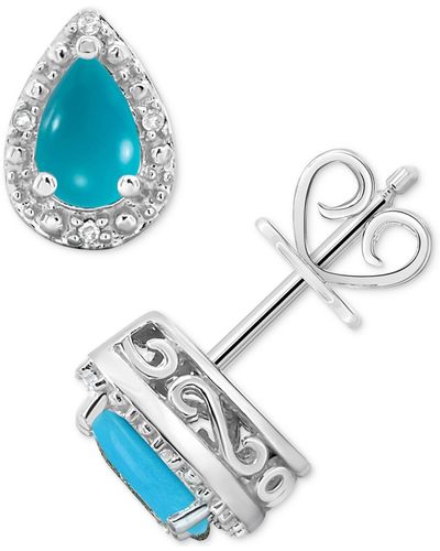 Macy's Onyx & Diamond Accent Pear Stud Earrings In Sterling Silver (also In Turquoise & Labradorite) - Blue