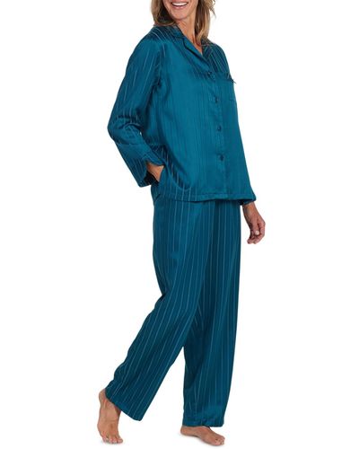 Miss Elaine Petite 2-pc. Striped Notched-collar Pajamas Set - Blue