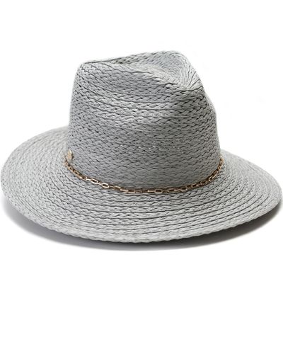 Vince Camuto Chain Trim Oversized Straw Panama Hat - Gray