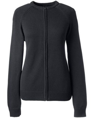 Lands' End School Uniform Cotton Modal Zip-front Cardigan Sweater - Black