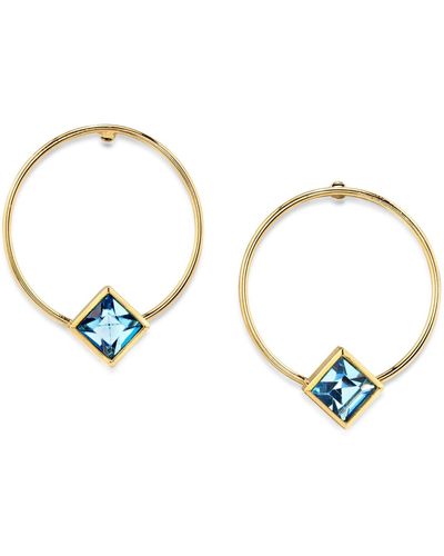 2028 14k Gold-tone Diamond Shape Crystal Hoop Stainless Steel Post Small Earrings - Blue