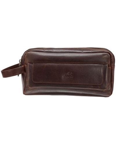 Mancini Double Compartment Top Zipper Toiletry Kit - Brown