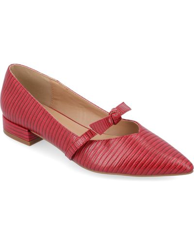 Journee Collection Cait Bow Mary Jane Pointed Toe Flats - Red