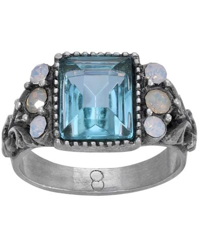 2028 Silver-tone Aqua Stone Ring - Blue
