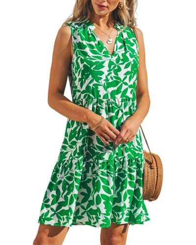 CUPSHE Bright Tropics Sleeveless A-shape Mini Beach Dress - Green