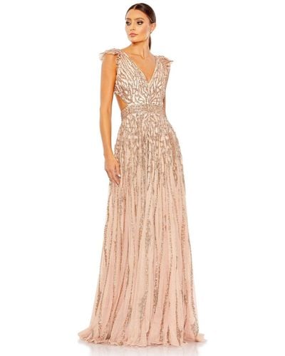 Mac Duggal Sequined Flutter Cap Sleeve Cut Out A Line Gown - Natural