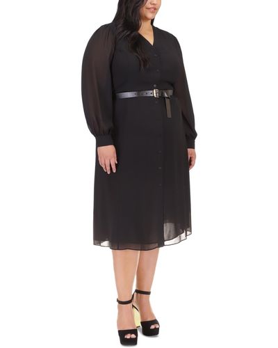 Michael Kors Kate Belted Button-down Midi Dress, Regular & Petite - Black