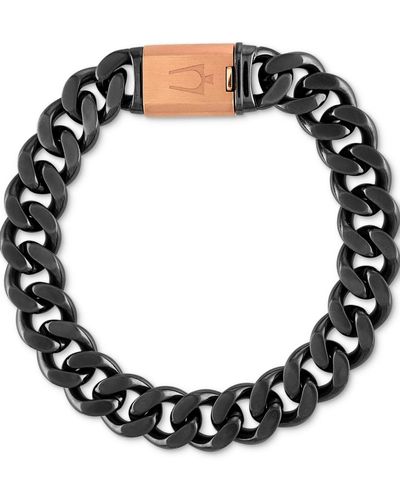 Bulova Gray & Rose Gold-tone Ip Stainless Steel Link Bracelet - Black