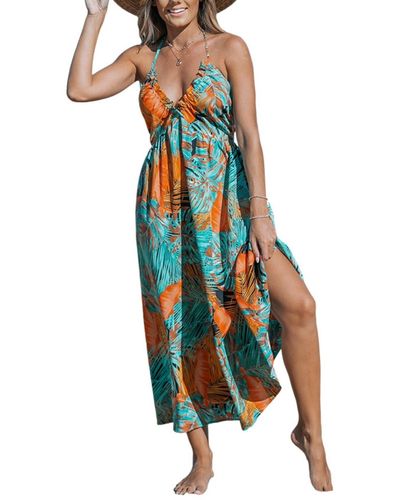 CUPSHE Tropical Abstract Halterneck Maxi Beach Dress - Blue