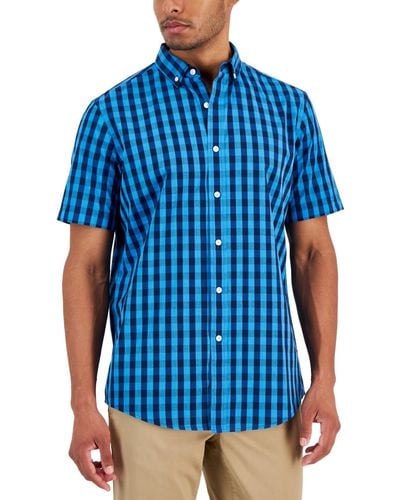 Club Room Short-sleeve Plaid Shirt - Blue