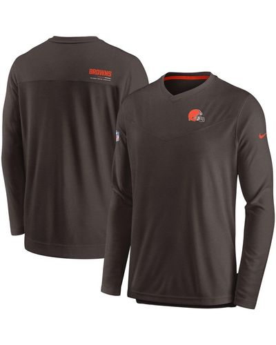 Nike Cleveland S 2022 Sideline Coach Chevron Lock Up Performance Long Sleeve V-neck T-shirt - Brown