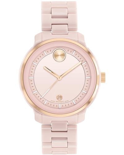 Movado Bold Verso Swiss Quartz Blush Ceramic Bracelet Watch 39mm - Pink