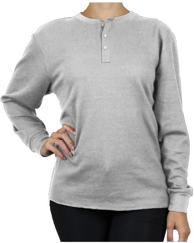 Galaxy By Harvic Oversize Loose Fitting Waffle-knit Henley Thermal Sweater - Gray