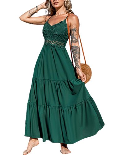 CUPSHE Forest Green Sleeveless Lace Maxi Beach Dress