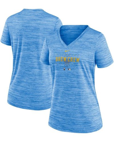 Nike Milwaukee Brewers City Connect Velocity Practice Performance V-neck T-shirt - Blue