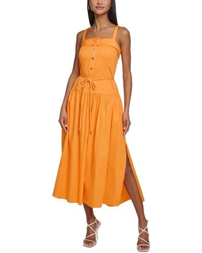 Karl Lagerfeld Button-front Square-neck Dress - Orange