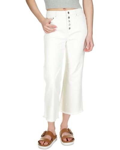 Michael Kors Michael Petite Multi-button Frayed-hem Cropped Denim Jeans - White