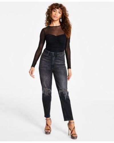 Guess Brianne Long Sleeve Bodysuit Mom Jeans - Blue