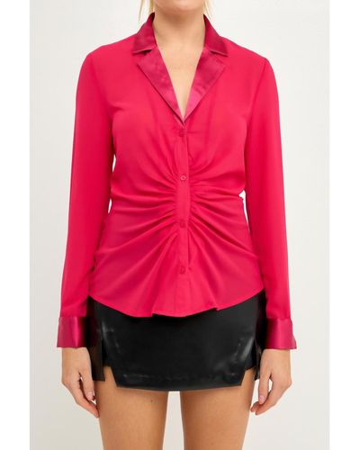 Endless Rose Front Ruched Chiffon Blouse - Red