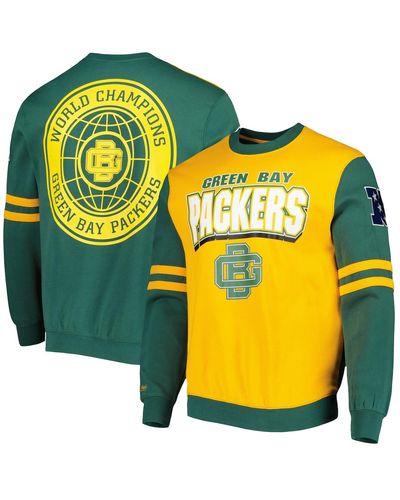 Mitchell & Ness Green Bay Packers All Over 2.0 Pullover Sweatshirt - Yellow