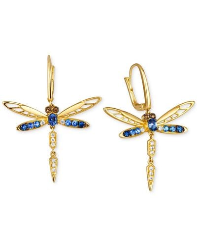 Le Vian Ombré® Multi-gemstone (7/8 Ct. T.w.) & Diamond (1/8 Ct. T.w.) Dragonfly Drop Earrings In 14k Gold - White