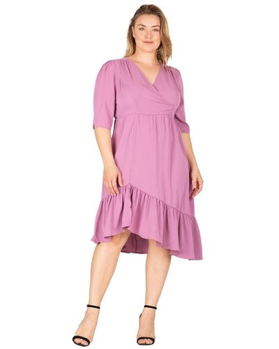 Standards & Practices Plus-size Ruched Sleeve Ruffle Hem Midi Dress - Pink