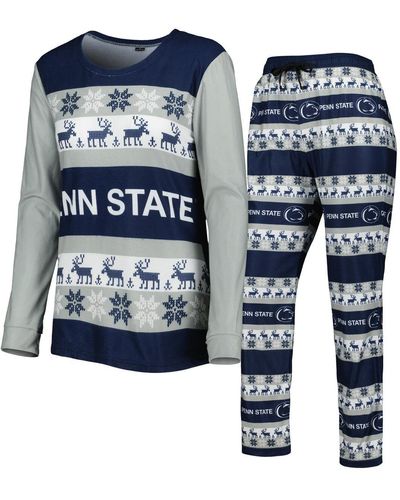 FOCO Penn State Nittany Lions Ugly Long Sleeve T-shirt And Pajama Pants Sleep Set - Blue