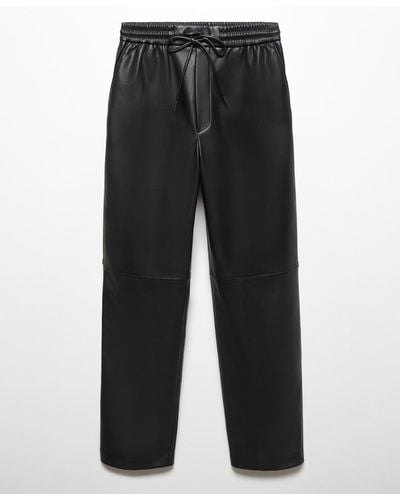Mango Leather-effect Elastic Waist Pants - Gray