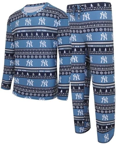 Concepts Sport New York Yankees Knit Ugly Sweater Long Sleeve Top And Pants Set - Blue