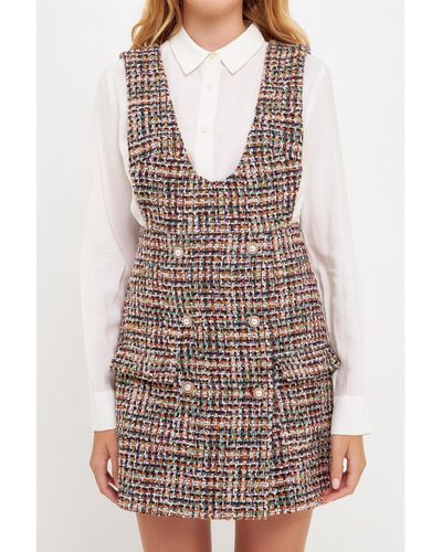 English Factory Tweed Pinafore Dress - Multicolor