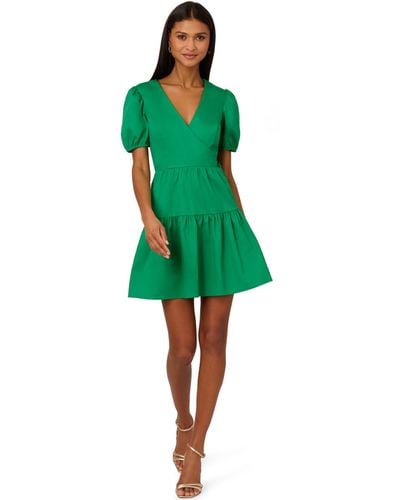 Adrianna Papell Faux-wrap Tiered Dress - Green