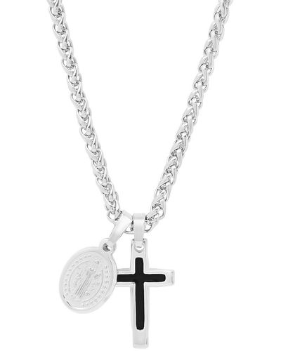 Steeltime Cross & St. Benedict Pendant Necklace - White