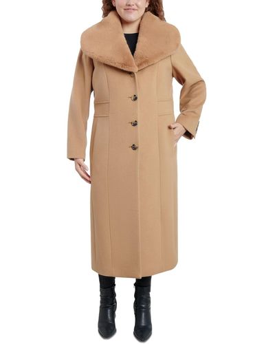 Anne Klein Plus Size Faux-fur-collar Maxi Coat - Natural