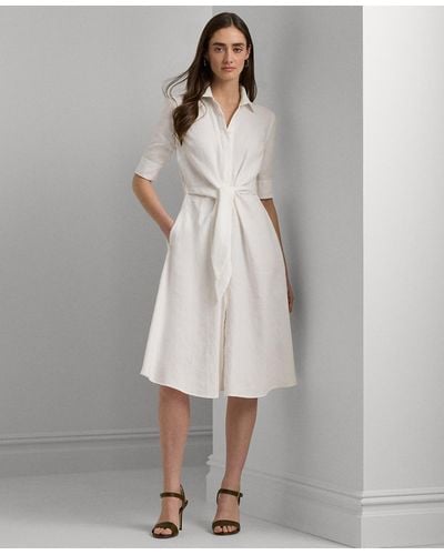 Lauren by Ralph Lauren Petite Linen Fit & Flare Shirtdress - White